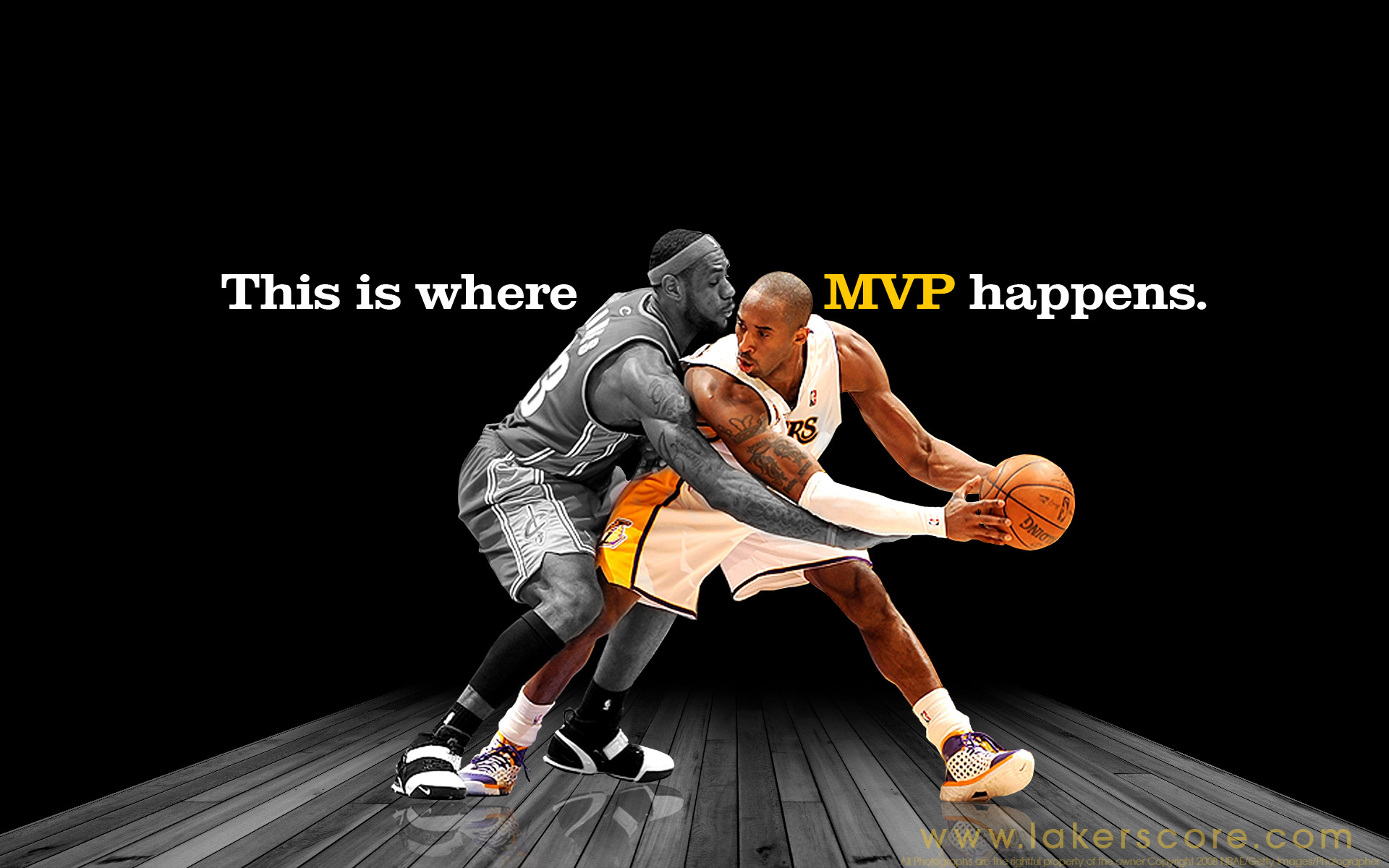 And one more wallpaper of Kobe, this time playing against LeBron James, 