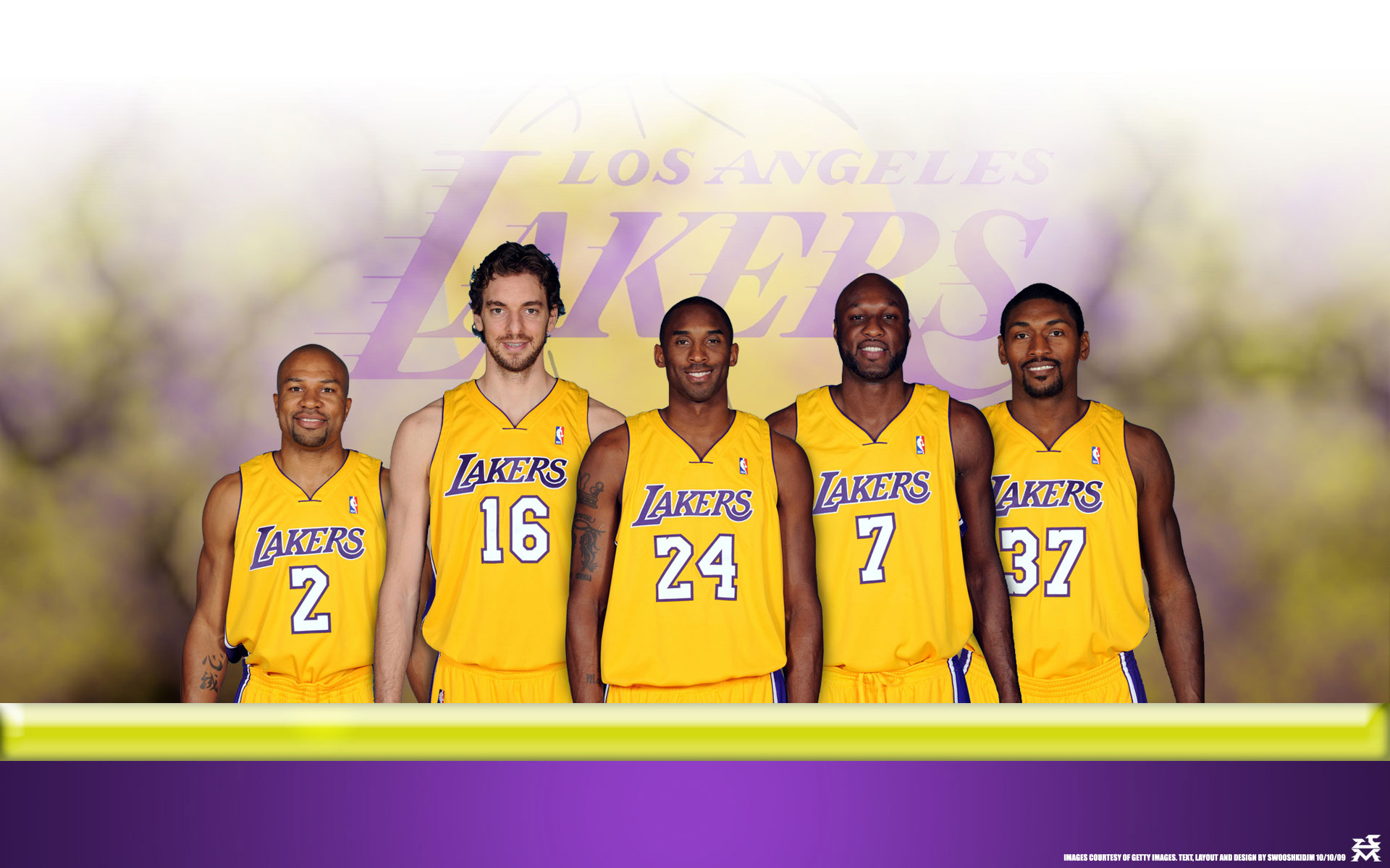 LA Lakers 2010 Starting Five Widescreen Wallpaper