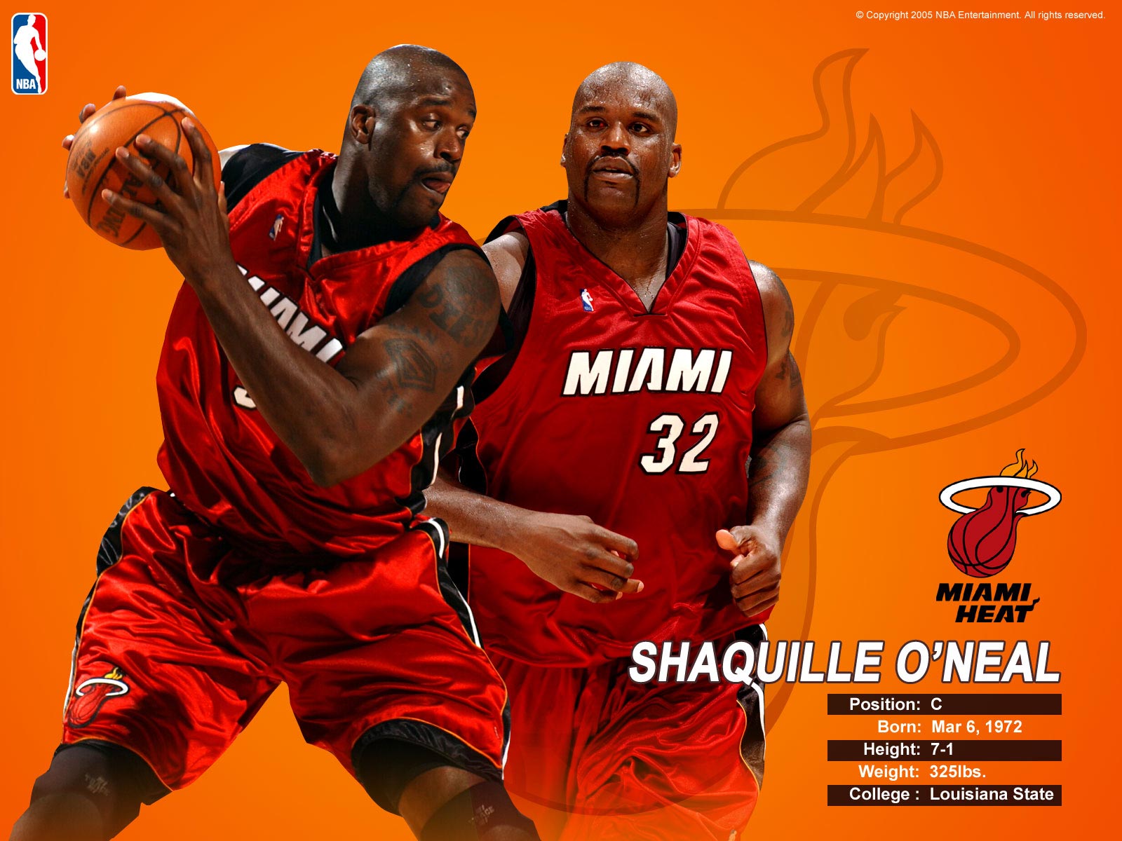 Here's cool wallpaper of Shaquille O' Neal, this time in dress of Miami Heat 