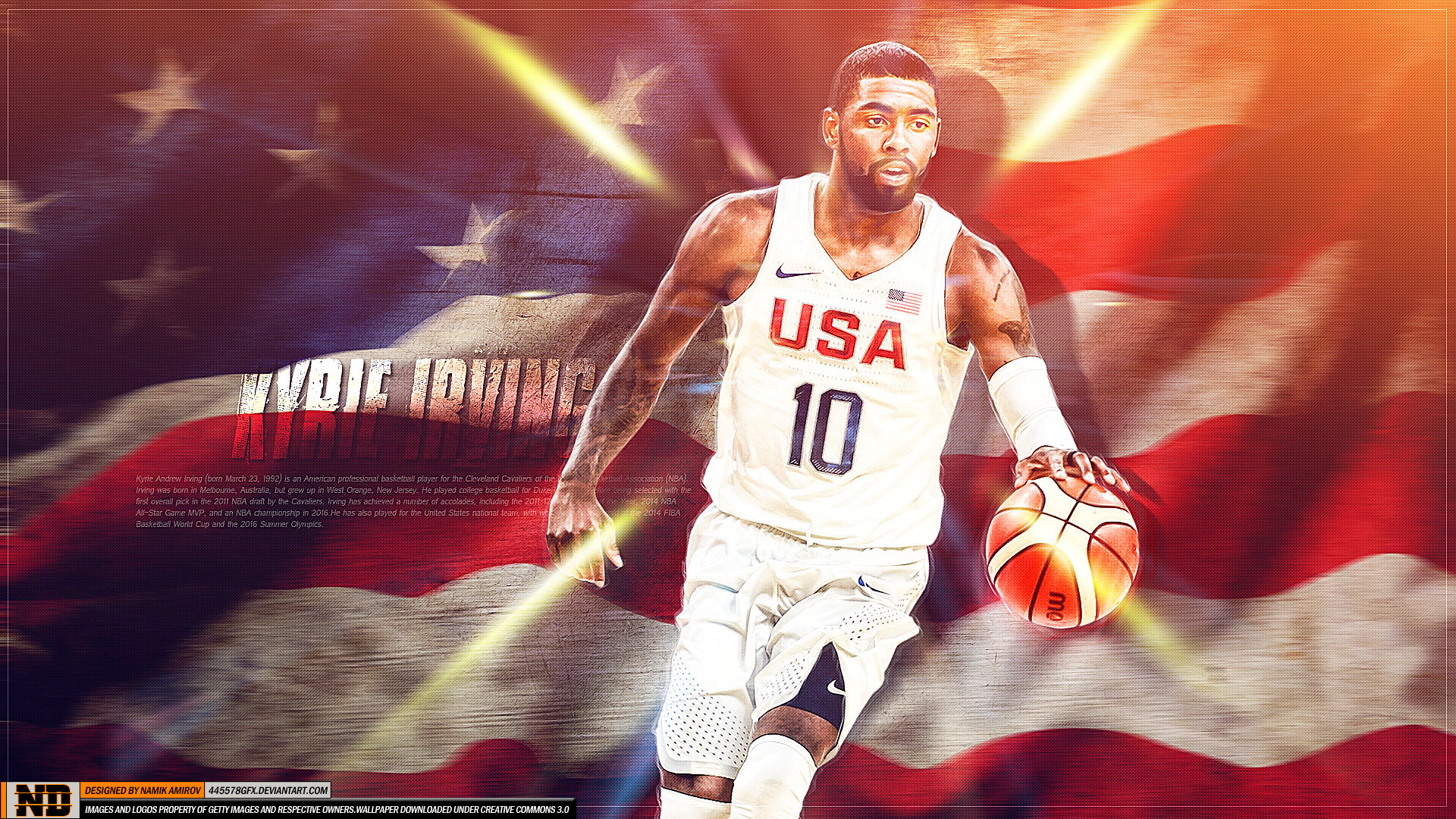 Kyrie Irving USA Flag and Team 1920x1080 Wallpaper